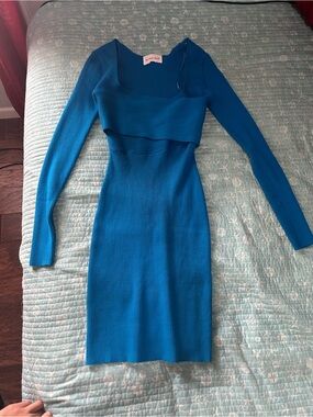 Olive & Oak Teal Blue Ribbed Long-Sleeve Knit Dress